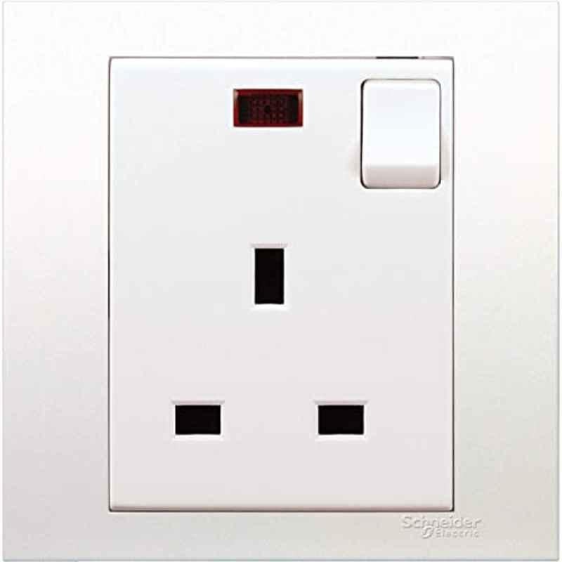 Schneider Vivace 13A 250V Polycarbonate White Single Switched Socket with Neon, KB15N