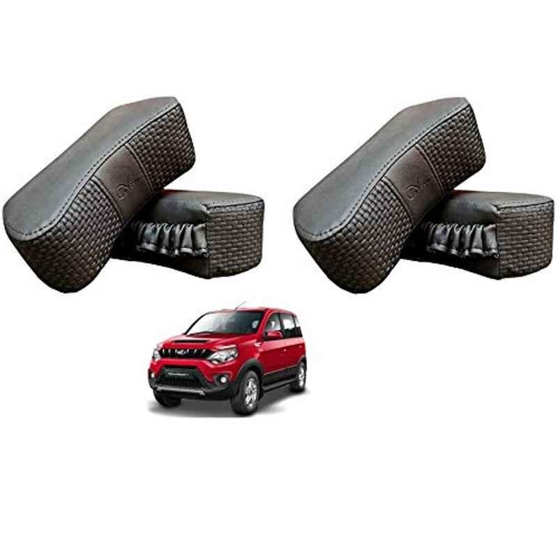 Kozdiko 4 Pcs CV Designer Grey Leatherite Neck Rest Car Cushion Pillow Set for Mahindra NuvoSport