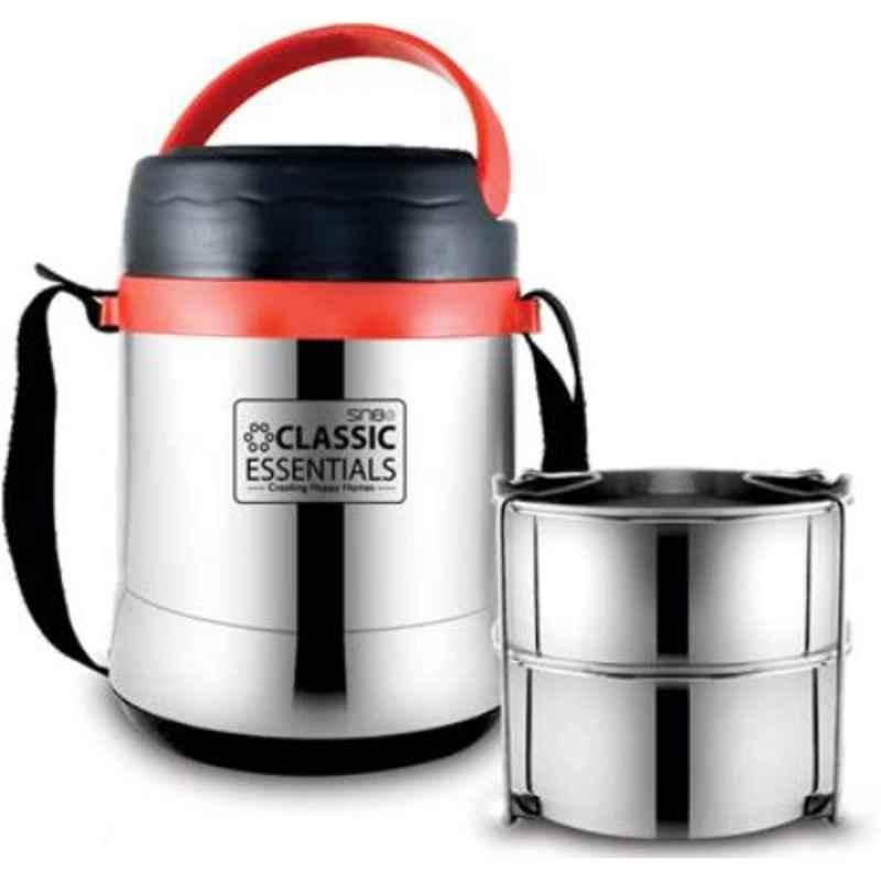 Classic Essentials 225ml Stainless Steel Red Thermo Meal Lunch Box with 2 Containers