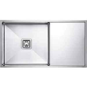 Happy Homes 45x20x10 inch Silver Satin Finish 304 Stainless Steel Single Bowl Kitchen Sink with Drainboard, HH-13