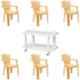 Italica 6 Pcs Polypropylene Marble Beige Comfort Arm Chair & White Table with Wheels Set, 9001-6/9509
