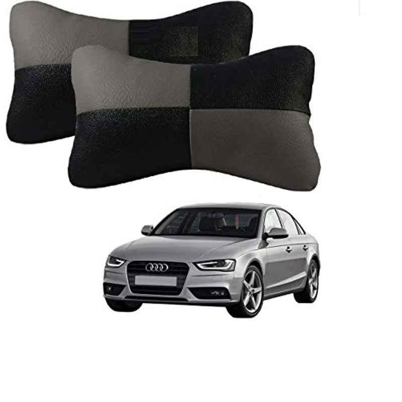 Kozdiko 2 Pcs Leather Grey & Black Neck Rest Car Cushion Pillow Set for Audi A4