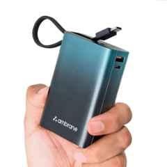 Ambrane MiniCharge 20 20000mAh Black & Blue Fast Charging Power Bank with In-Built Cable