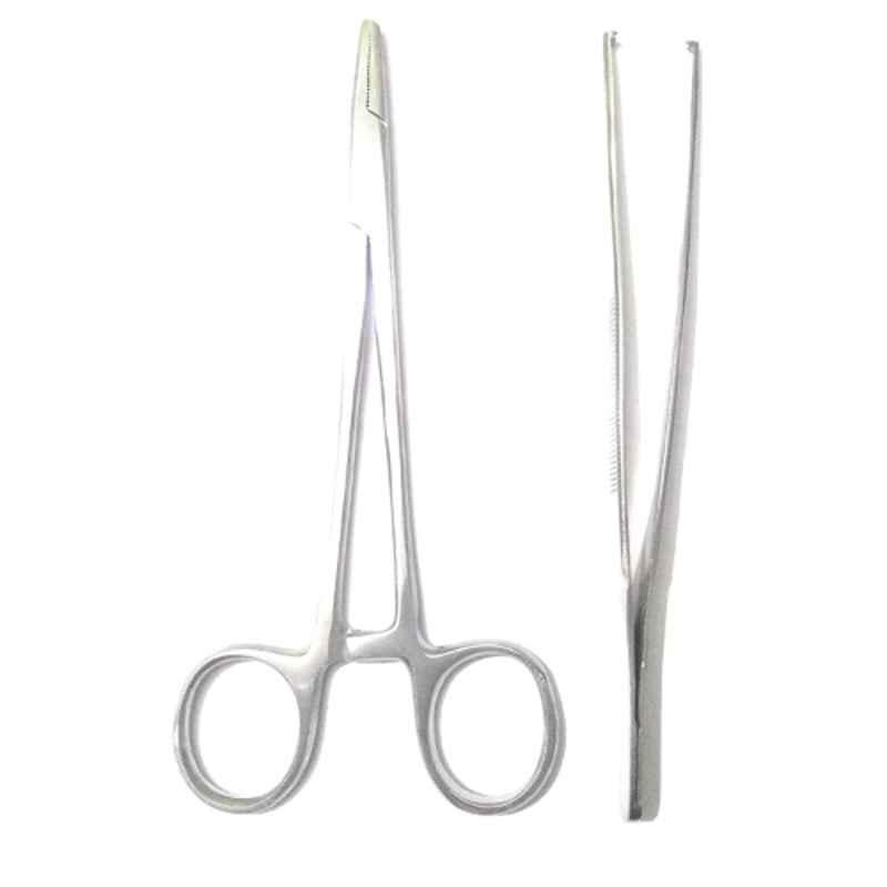 Forgesy 6 inch Stainless Steel Toothed Forceps Needle Holder, X8 (Pack of 2)