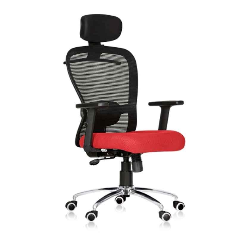 Da URBAN Signature Red High Back Revolving Mesh Office Ergonomic Chair with Adjustable Armrest & Headrest