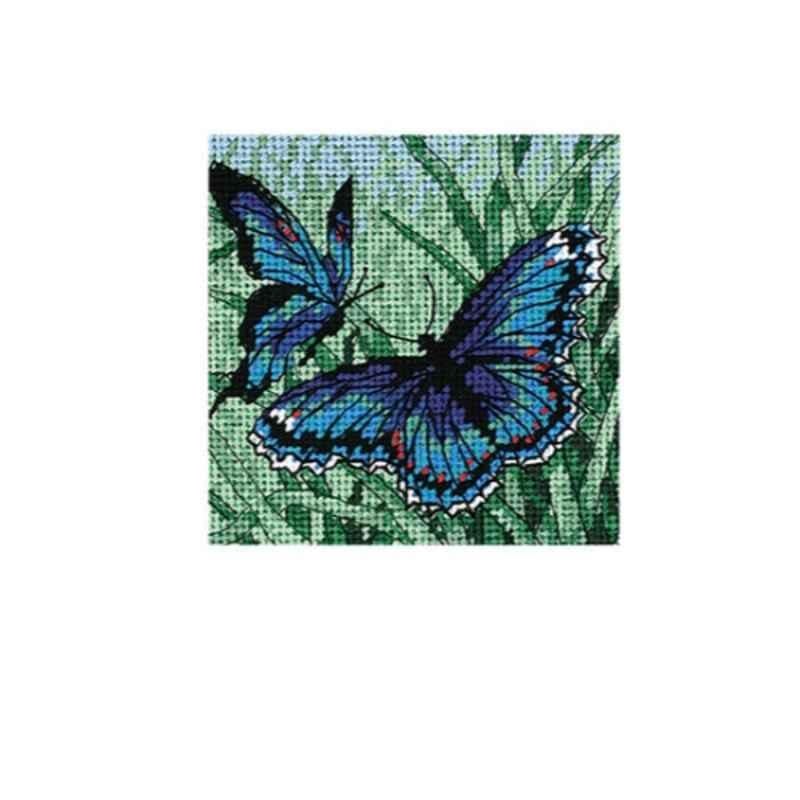 Generic Butterfly Duo Stitched In Thread Mini Needlepoint Kit 5Inx5In