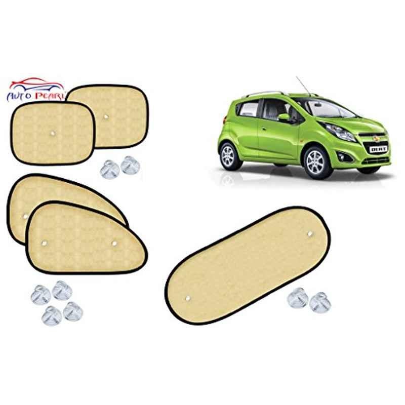 Auto Pearl 5 Pcs PVC & Mesh Beige Window & Rear Sun Shade Set for Chevrolet Beat
