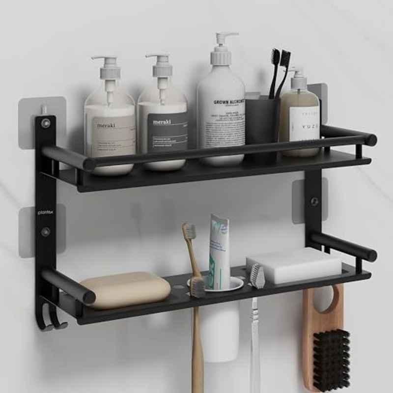 Plantex 5-in-1 Stainless Steel Black Powder Coated Finish Bathroom Shelf
