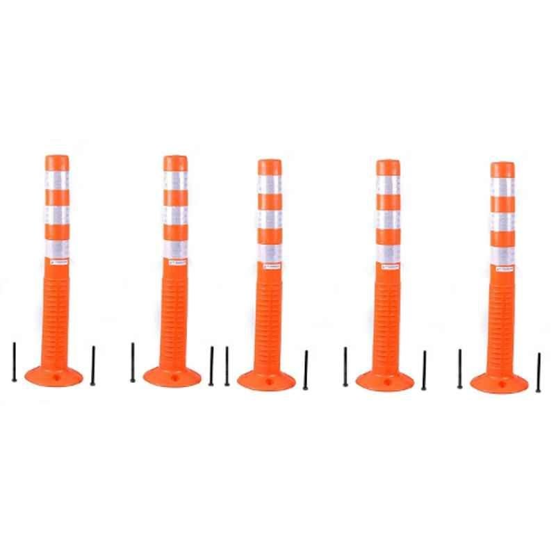 RPES Orange Flexible Spring Parking Post With 3 White Reflective Tapes, (Pack of 5)