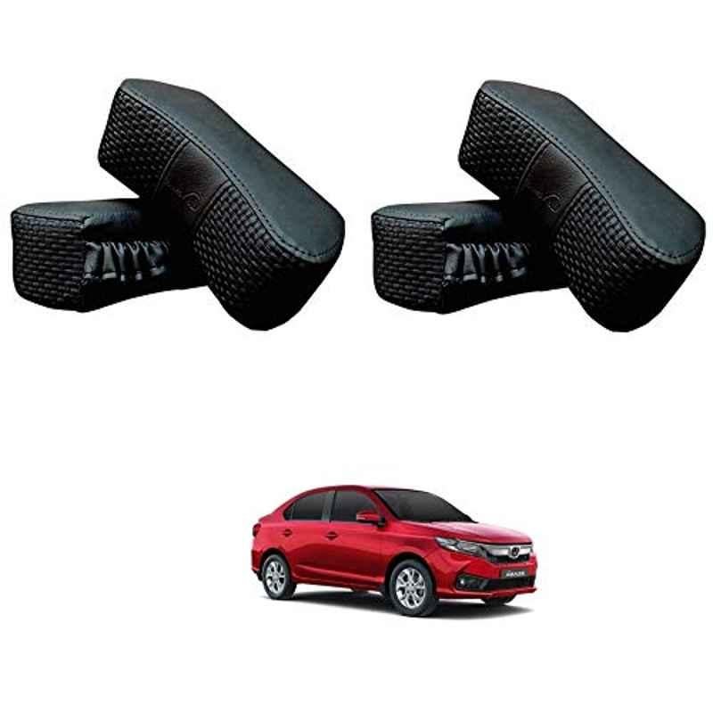 Kozdiko 4 Pcs CV Designer Black Leatherite Neck Rest Car Cushion Pillow Set for Honda Amaze New 2018