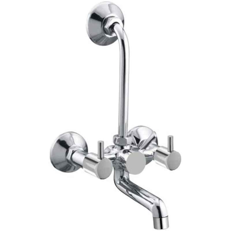Drizzle Flora 2 in 1 Brass Chrome Finish Silver Wall Mixer, AWMIXFLORA
