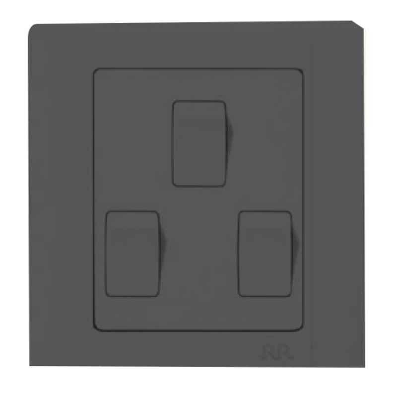 RR Vivan Nano 10A Black 3-Gang 2-Way Switch, VN6608-BK