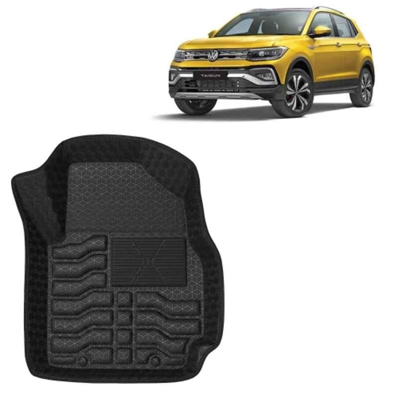 Kingsway 3 Pcs Premium 4.5D 100% Waterproof Tray Shape PVC Black Car Floor Mat Set for Volkswagen Taigun 2021 Onwards All Model