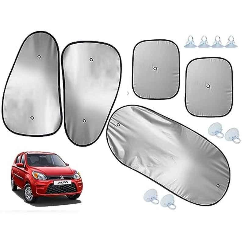 Auto Pearl 5 Pcs Polyester Black & Silver Window & Rear Sun Shade Set for Maruti Suzuki Alto 800 2020