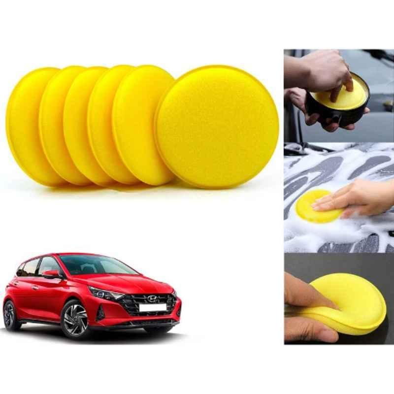 Auto Pearl Polyurethane Beige Washing & Waxing Polish Foam Sponge for i20 Magna 2020 (Pack of 6)