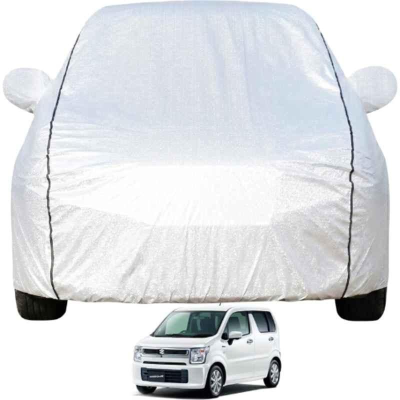 Allextreme Polyester Silver Car Cover with Mirror Pocket for Maruti Wagon R 2022 & 2026 Models, PV-MSW01