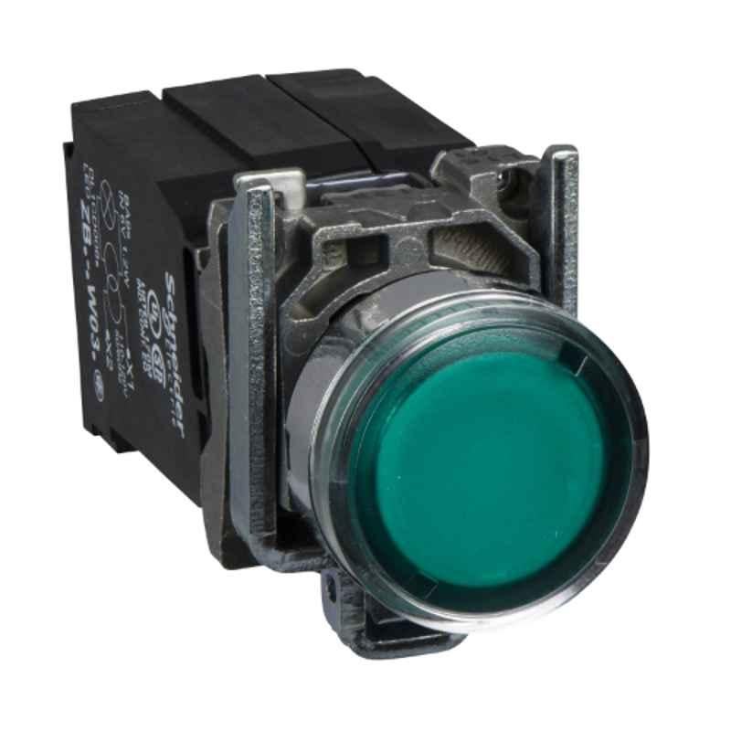 Schneider 22mm 1NO+1NC Green Flush Illuminated Push Button, XB4BW3335