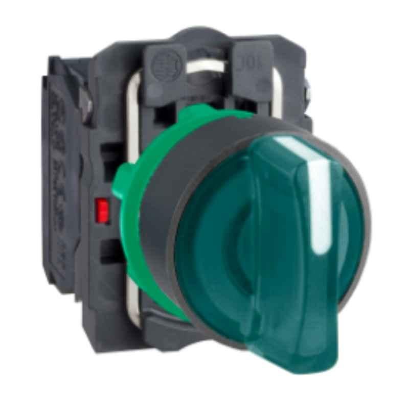 Schneider Harmony 600V 1NO+1NC Green 3-Position Complete Illuminated Selector Switch, XB5AK133M5