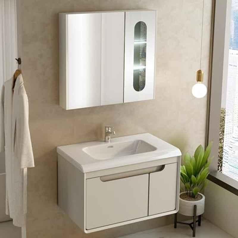 Plantex Unbreakable Wall Mount Wash Basin with Cabinet/Plywood Bathroom Vanity with Mirror, Coupling & Cabinet Motion Sensor Light- APS-NZBC-35-RECTNGL-VANITY-SET