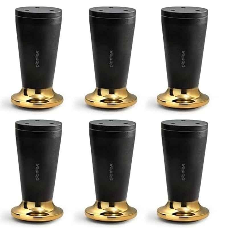 Plantex 4 inch Aluminium Black & Gold Sofa Legs with Rubber Grip, DTS-87 (Pack of 6)