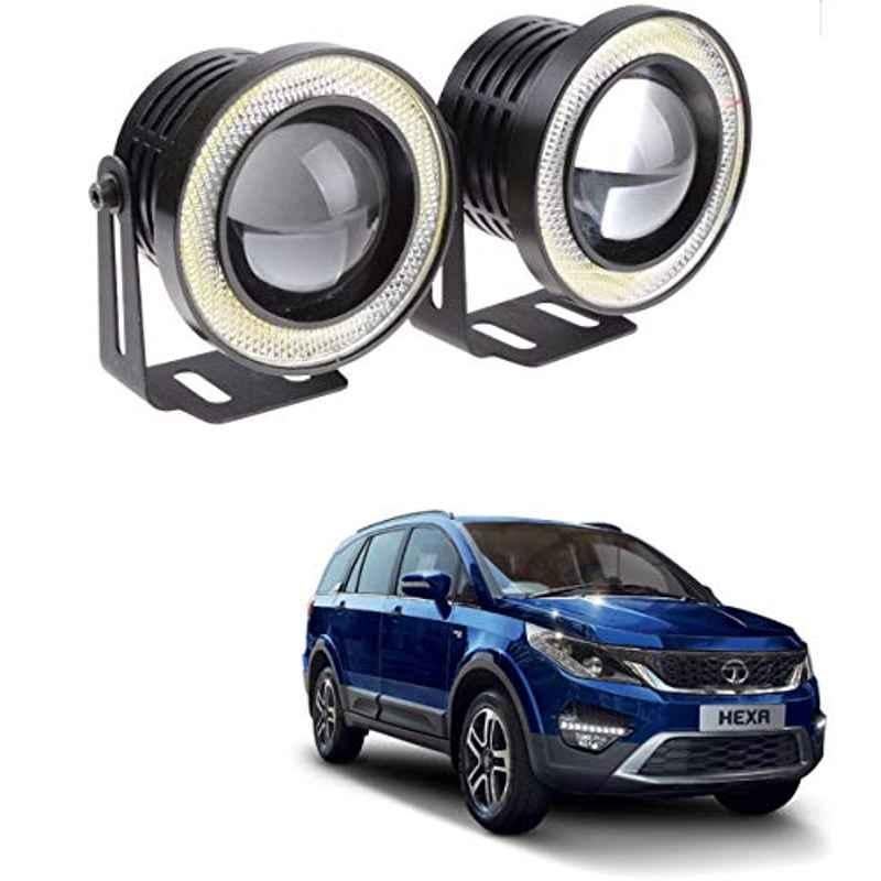 Kozdiko 2 Pcs 15W 3.5 inch High Power White LED Projector COB Fog Light Set with White Angel Eye Ring for Tata Hexa, koz_89324