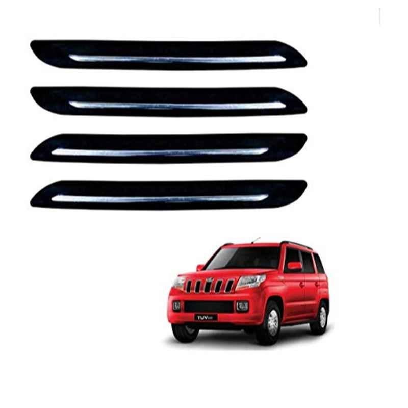 Kozdiko 4 Pcs PVC Black Car Bumper Protector Set with Chrome Strip for Mahindra TUV-300