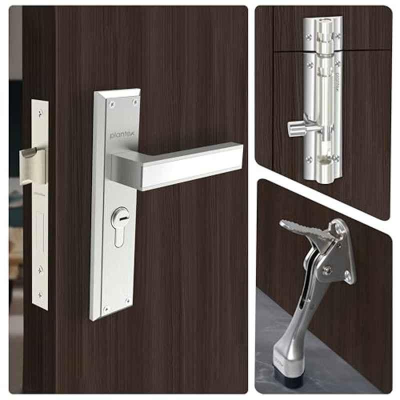 Plantex Heavy-Duty Door Lock Main Door Lock Set with 3 Keys/5 inch Door Stopper for Home Hydraulic/4 inch Tower Bolt for Home/Offices/Door Latch Satin