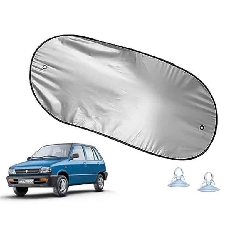Auto Pearl Polyester Black & Silver Rear Window Sun Shade Curtain with Storage Pouch for Maruti Suzuki Maruti 800