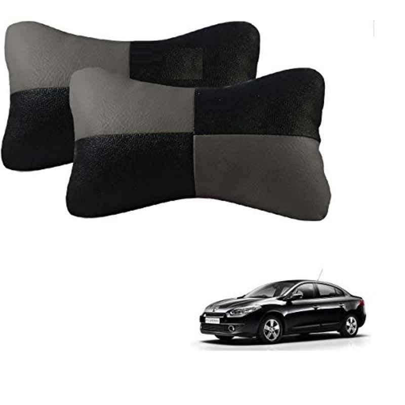 Kozdiko 2 Pcs Leather Grey & Black Neck Rest Car Cushion Pillow Set for Renault Fluence