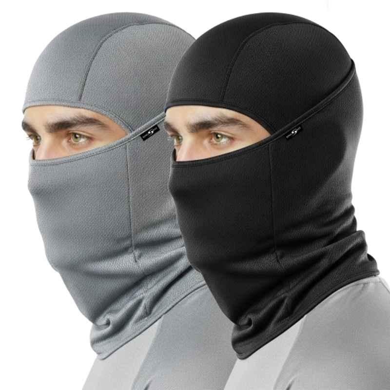Kingsway Cool Pass Honey Comb Pattern Rice Knit Black & Light Grey Balaclava Face Mask for Bikers (Pack of 2)