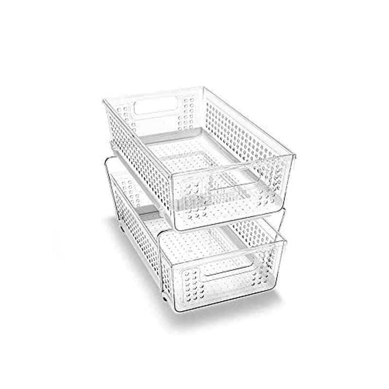Madesmart Plastic Clear 2 Tier Multi-Purpose Slide-Out Storage Baskets with Handle, 29091