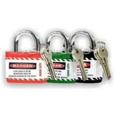 Asian Loto 3 Pcs Metal & Plastic Red, Green & Black Regular Shackle Jacket Padlock Set with 3 Keys, ALC-LPR