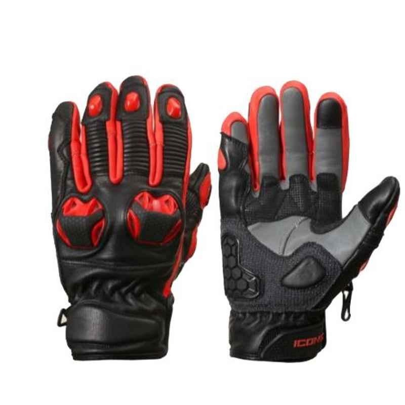 Biking Brotherhood Red leather & Silicone Snell Iconic Gloves, Size: 2XL