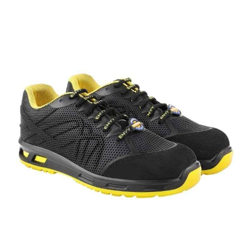 Liberty Warrior Envy Cygnus Leather Steel Toe Black & Yellow Work Safety Shoes, Size: 9