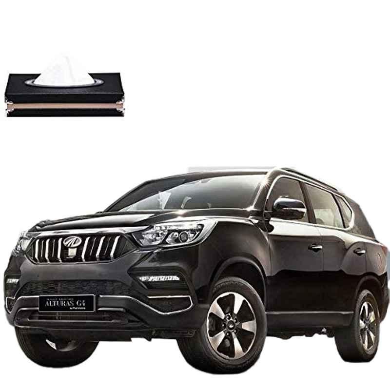 Kozdiko Leatherette Black Classic Car Tissue Paper Dispenser Box with 200 Sheets (100 Pulls) for Mahindra Alturas G4