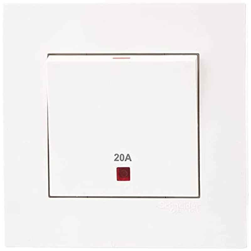 Schneider Vivace 20A 220V 1 Gang Polycarbonate White Double Pole Switch with Neon, KB31D20NER