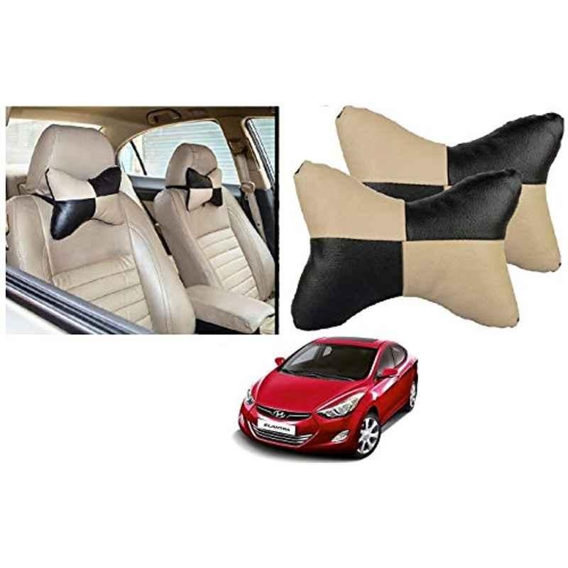 Kozdiko 2 Pcs Black & Beige Car Square Chess Design Neck Rest Seat Pillow Set for Hyundai Elantra