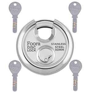 Foora 90mm Stainless Steel Hardened Shackle Disc Lock with 4 Hi-Tech Brass Separate Keys