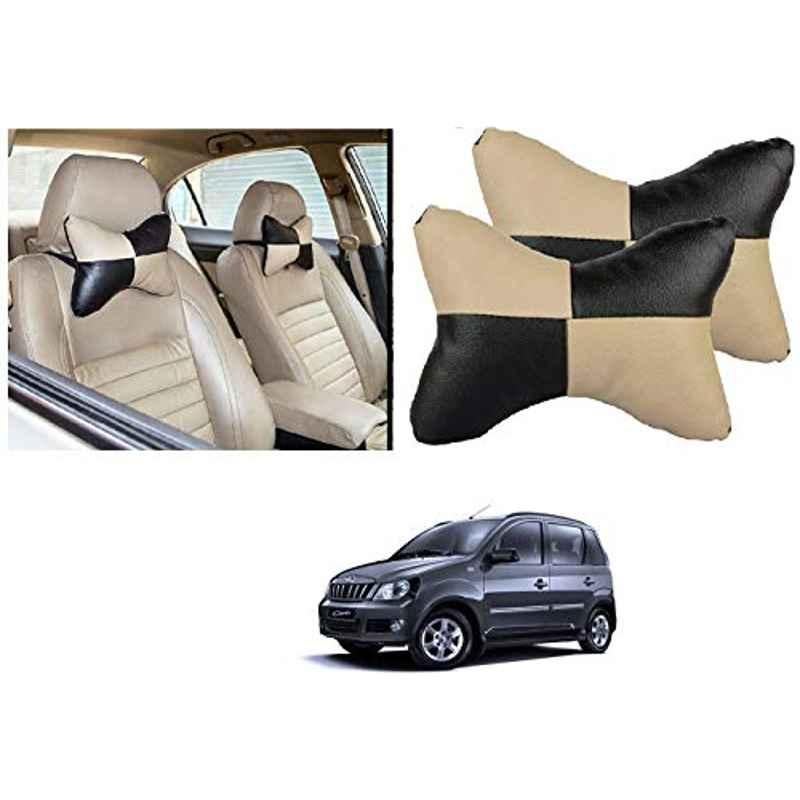 Kozdiko 2 Pcs Black & Beige Car Square Chess Design Neck Rest Seat Pillow Set for Mahindra Quanto