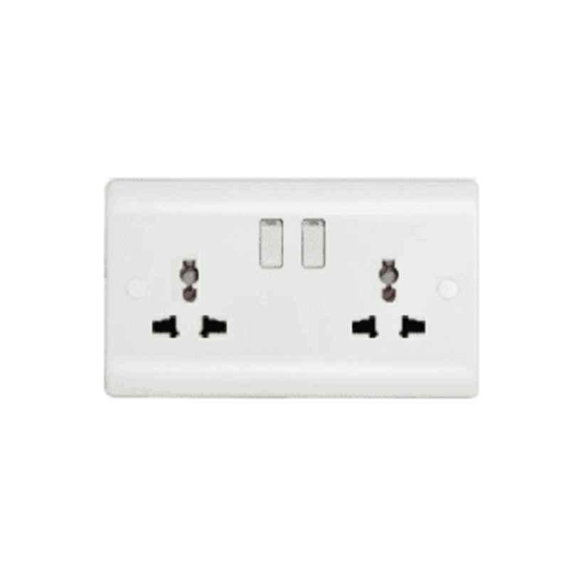 Micron 13A 2 Gang Bakelite White Universal Switch Socket with Neon, MME0246