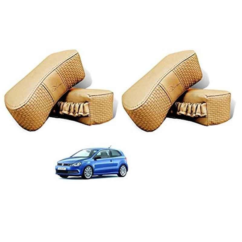 Kozdiko 4 Pcs CV Designer Beige Leatherite Neck Rest Car Cushion Pillow Set for Volkswagen Polo GT