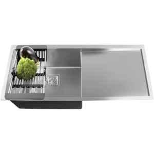Fossa 40x18x10 inch Stainless Steel SS304 Matt Finish Silver Single Bowl with Drainboard Kitchen Sink, FHS-24