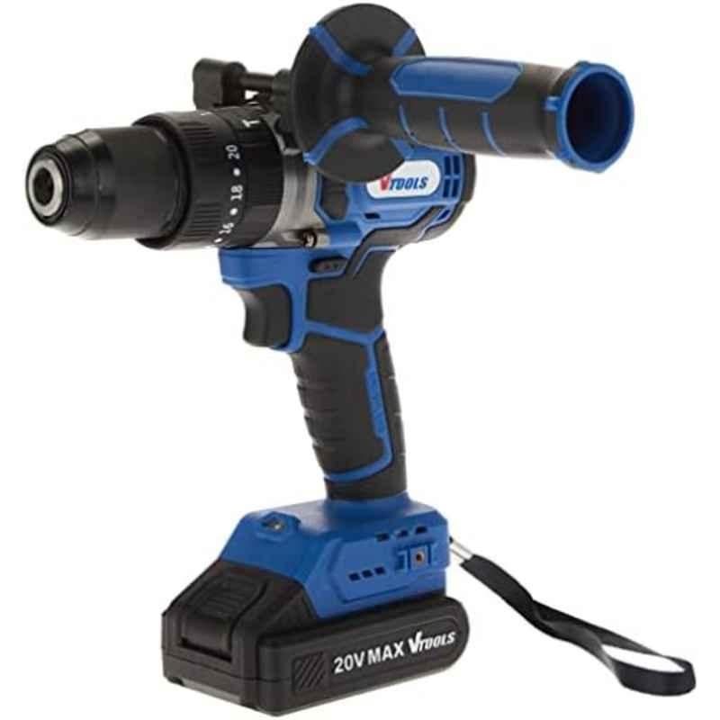 VTOOLS 600W 20V Blue Brushless Cordless Impact Drill with Variable Speed & LED Light, VT1203-20V