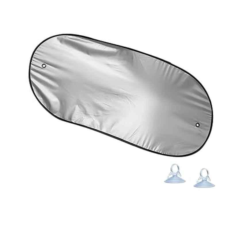 Auto Pearl Polyester Black & Silver Rear Window Sun Shade Curtain with Storage Pouch for All Cars