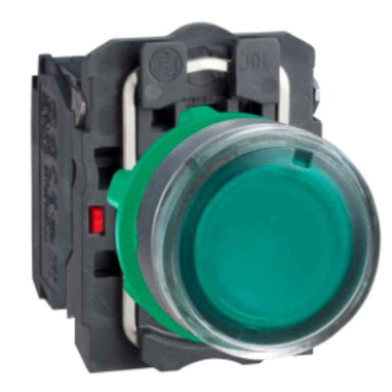 Schneider Harmony 1NO+1NC Plastic Green Plain Lens Flush Illuminated Spring Return Push Button, XB5AW3365