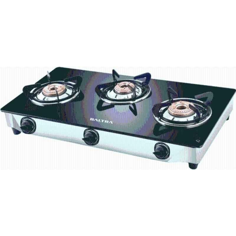 Baltra Nexa 3 Burners Glass Top Manual Gas Stove, BGS-145