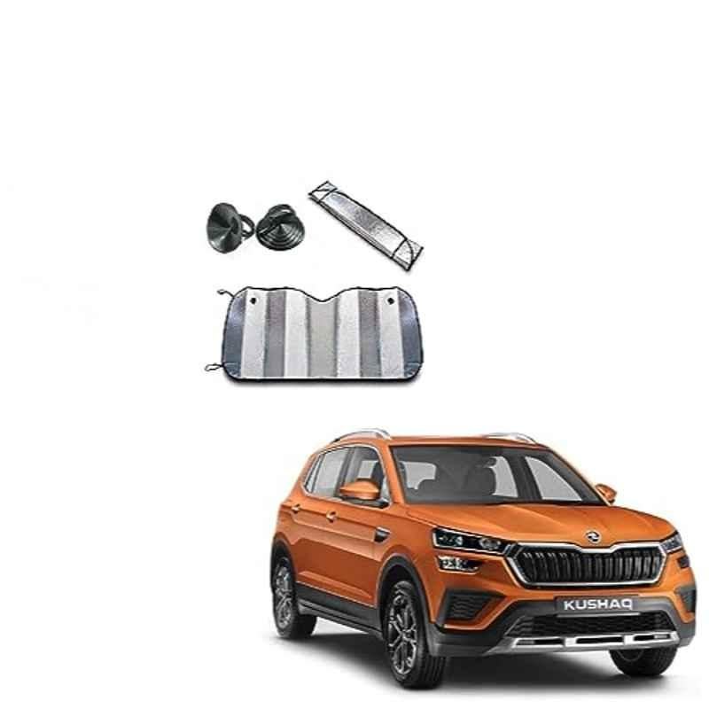 Kozdiko Aluminium Foil UV Protection Silver Windshield Sun Shade for Skoda Kushaq