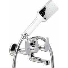 ZAP Brezza Brass Chrome Finish Silver Telephone Wall Mixer with Crutch Faucet