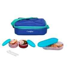 Carrolite 650ml Multi Colour Plastic Lunchbox, Syan_P-19 (Pack of 3)