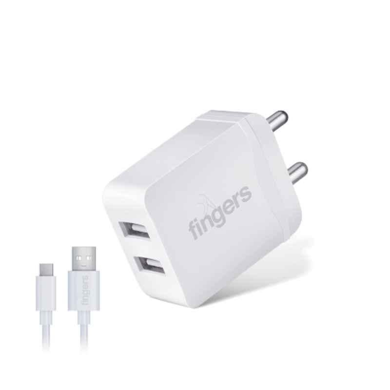 Fingers Matte White Dual USB Power Adapter with Type C Cable